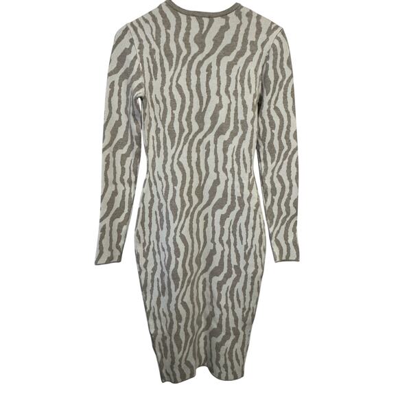 Express BODYCON taupe & ivory zebra print sweater dress NWOT - Picture 5 of 8